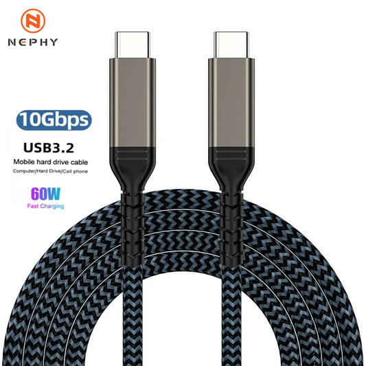 Type C to USB C Cable PD 60W/3A USB3.2 Gen2 10Gbps Data Transfer SSD Hard Disk QC 3.0 Fast Charging Cord for iPhone 17 Samsung