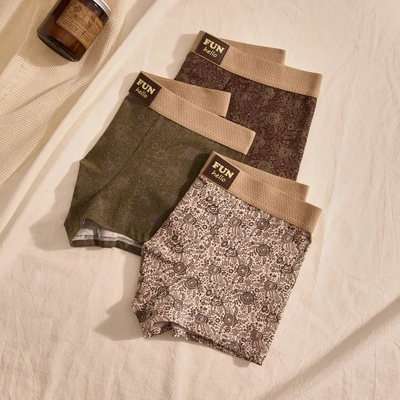 Men's Cotton Boxers Anti-Bacterial Rose Print Boxer Briefs Breathable Soft Underwear Comfortable Men's Innerwear