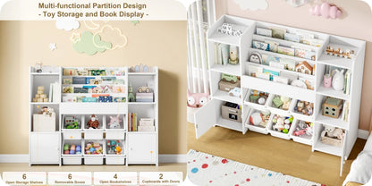 Getone Toy Storage Unit Kids Storage Unit Kids Toy Storage with 6 Removable Boxes, 4-tier Book Shelf Childrens Bookcase Kids Bookshelf Toy Organiser for Kids Room, Nursery Playroom 119x29.5x94 cm