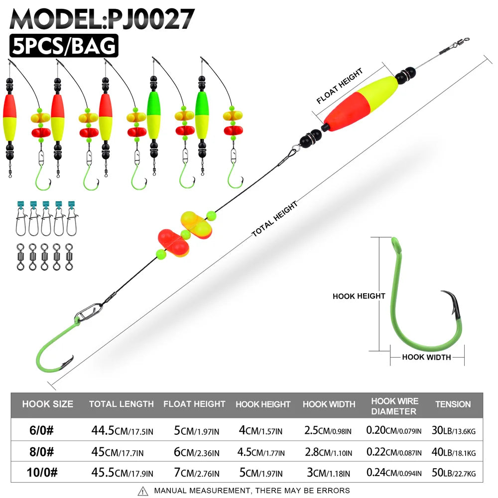 PROBEROS 5pcs 6/0 8/0 10/0 Artificial Catfish Rigs with Rattler High Quality Fishing Equipment  for Freshwater Fishing Wholesale