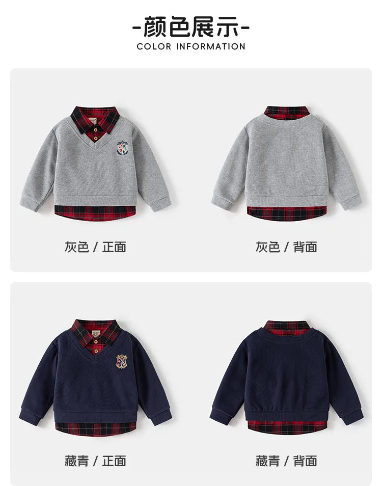 Fashion Boys Shirts Sweatshirts Turndown Collar Kids Tops Outfits Long Sleeve Children's Clothes