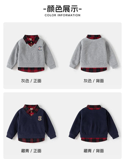 Fashion Boys Shirts Sweatshirts Turndown Collar Kids Tops Outfits Long Sleeve Children's Clothes