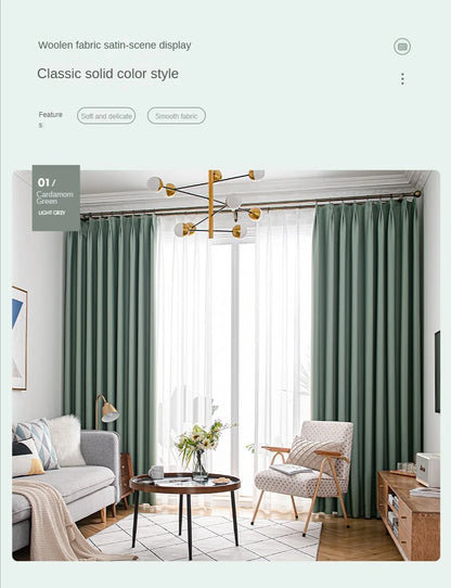 Light Luxury High Grade Bedroom High Blackout Curtain Ins Style Living Room Curtains Green Natural Solid Color Thickened Drapes