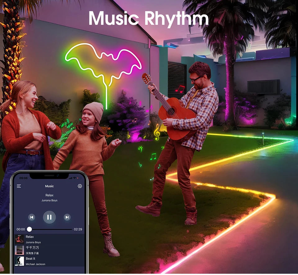 WS2812 RGBIC RGB LED Neon Light Strip,5V USB Waterproof Bluetooth Diode Neon Tape Ribbon with Remote for Room Ceiling Decoration