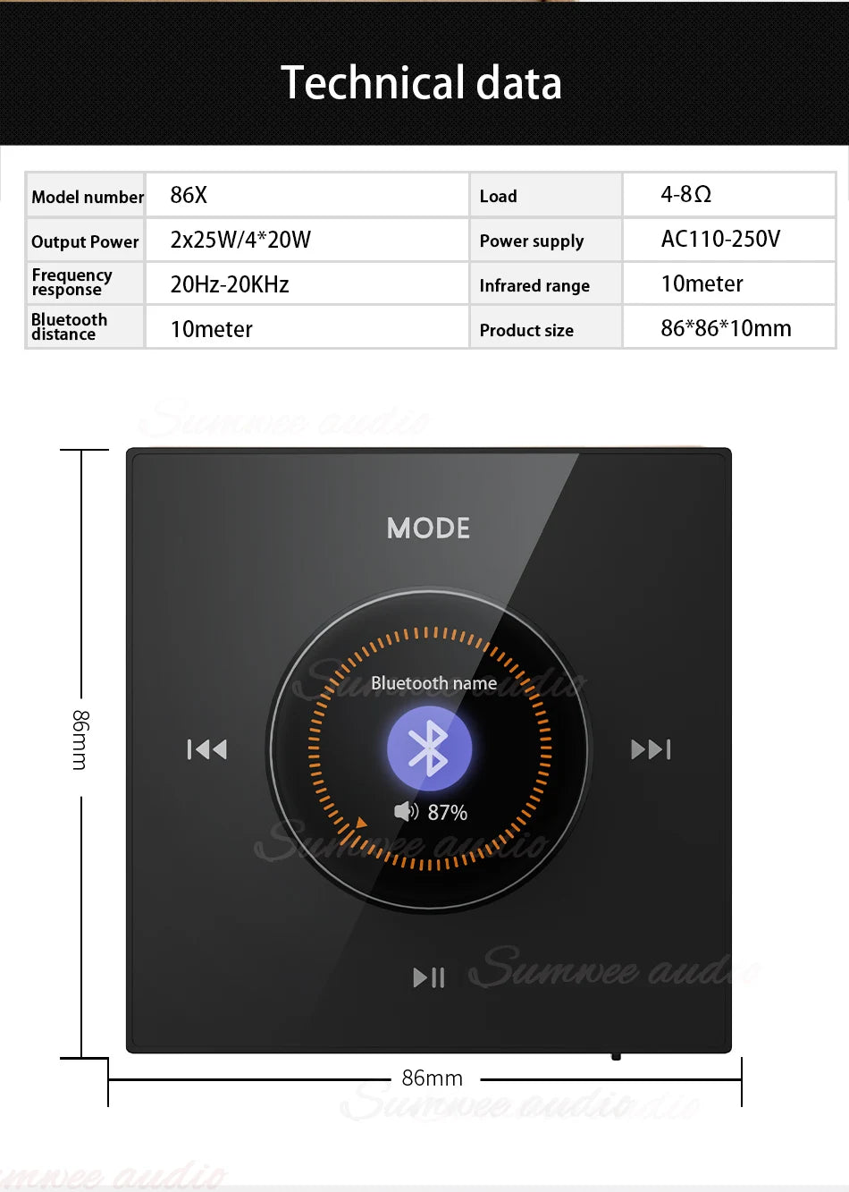 86 Background Music system Bluetooth-compatible HiFi Home Theater Stereo Sound Mini Wall Amplifier Panel M3 Ceiling Speaker sets
