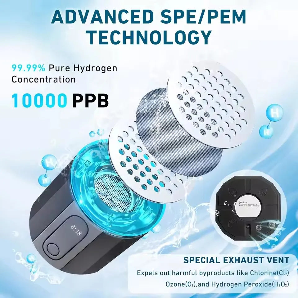 2026 New Upgrade 10000PPB Hydrogen Water Bottle Seven Colorful Light Hydrogen Water Generator with Pressure Relief Valve