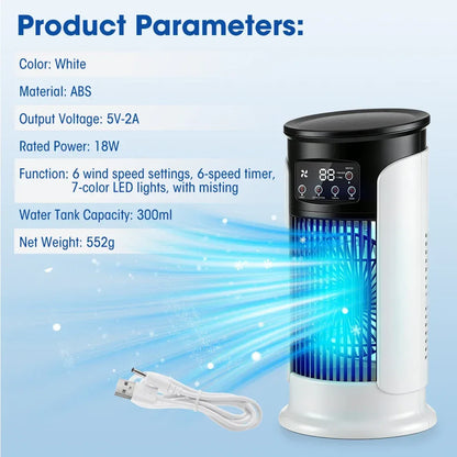 Air Conditioner Portable Desktop Air Cooler Fan with LED Night Light & Humidifier, Mini Mist Cooling Fan for Office Home