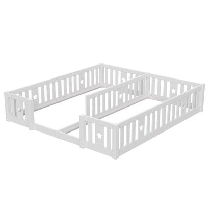 Rosahqnda Children's Bed Floor Bed 90x200cm with Railing Gate,Pine Wooden Bed for Families with 2 Children,Children's Twin Bed