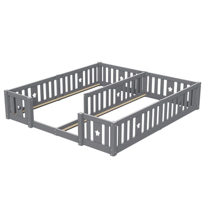 Rosahqnda Children's Bed Floor Bed 90x200cm with Railing Gate,Pine Wooden Bed for Families with 2 Children,Children's Twin Bed