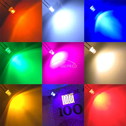 100Pcs F3 3mm 2pins Flat White Red Yellow Blue Green Pink Diode Led Wide Angle Light Emitting Diodes Lamp Ultra Bright LED Bulbs