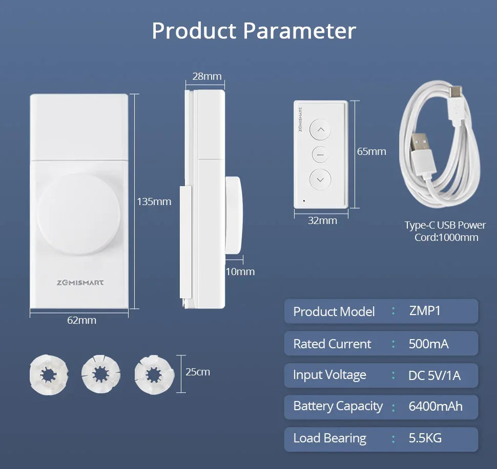 Zemismart Zigbee Smart Roller Shade Driver Built in Battery with Knob Control Speed Work with Tuya App Alexa Google Home Voice