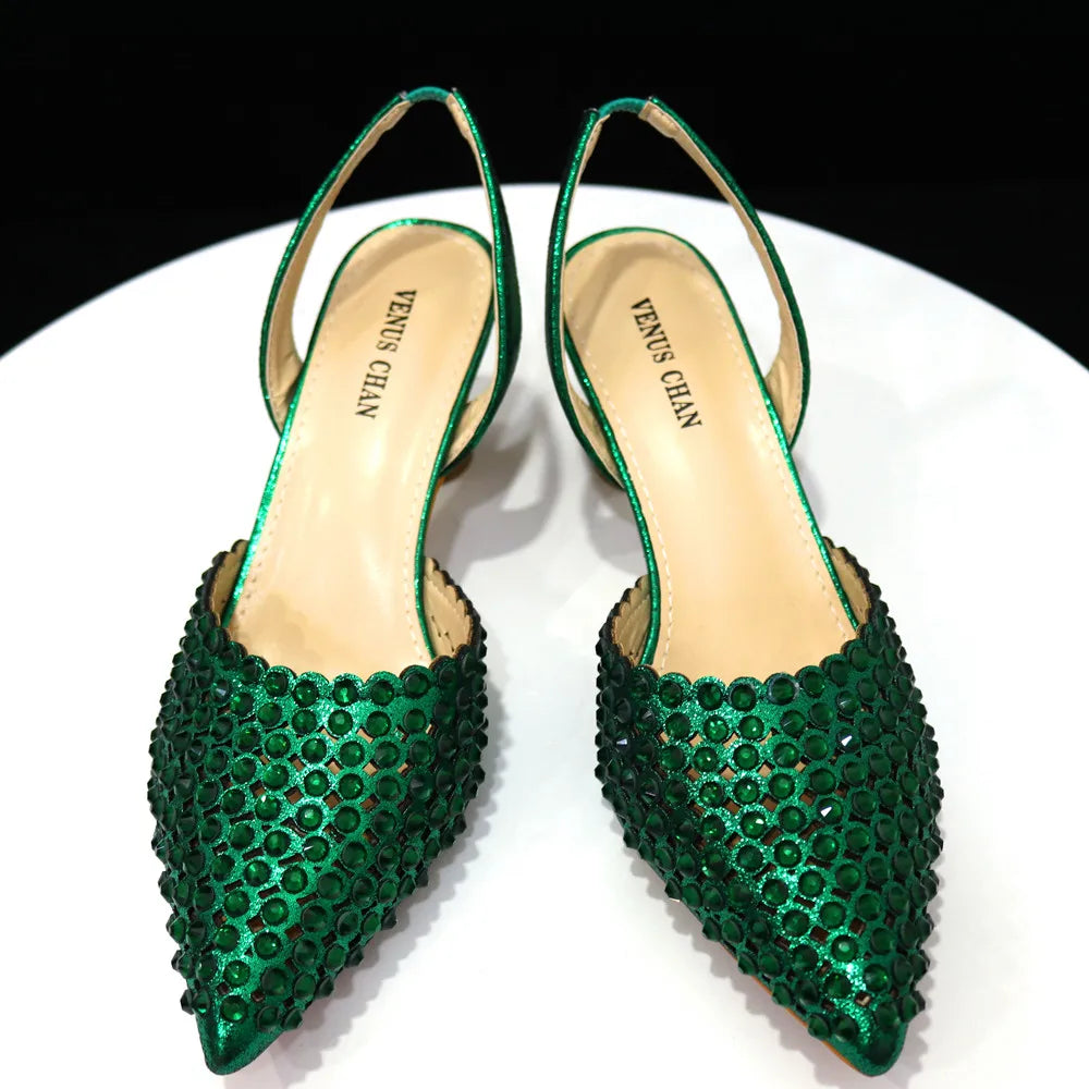 Venus Chan 2023 New INS High-Heeled Pointed Toe Wedding Shoes Colorful Full Diamond Design Shoe and Bag Set for Nigeria Party