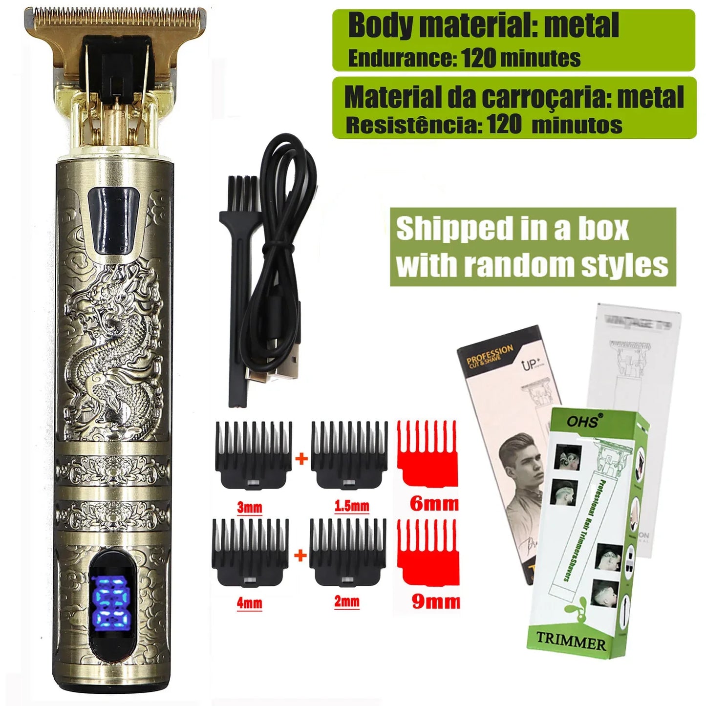 OHS T9 Vintage Electric Hairdresser Oil Shaving Head Pusher Carving Clipper Hair Cutting Machine Precision Trimmer for Men Care