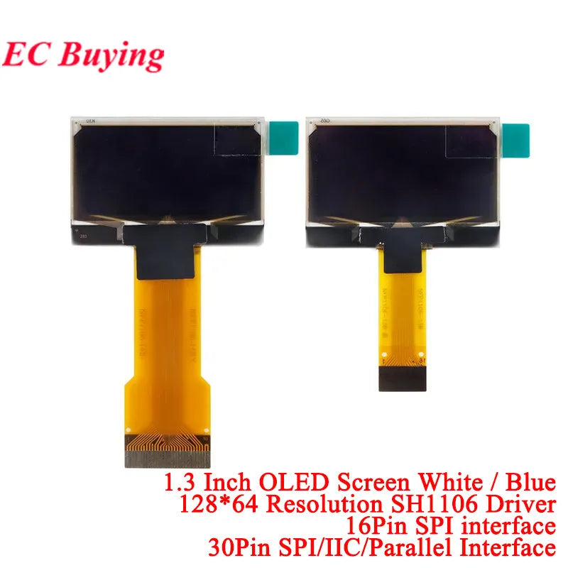 1.3 inch OLED Screen 1.3" 12864 LCD LED Display Module 128x64 SH1106 SPI/I2C Parallel Interface White/Blue 16Pin/30Pin Connector