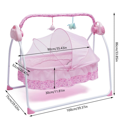 Electric Baby Cradle Auto Swing Rocker Cot Infant Sleeping Bed Swing Crib Kit Timer+Bluetooth Music+Mat+Pillow 5Gears Adjustable