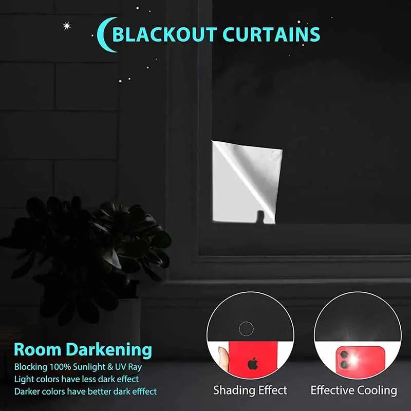 Blackout Curtain Self-adhesive Cooling Window Shades With Silver Coate For Living Room Bedroom Home Window Film Cloth
