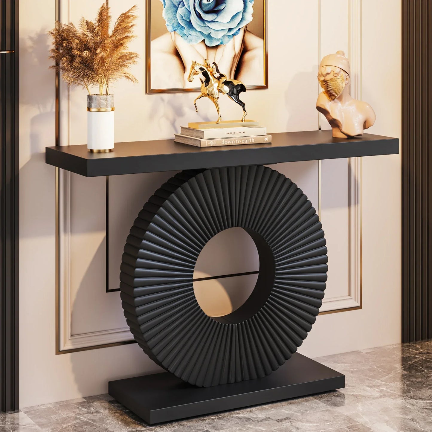 Tribesigns Modern Console Table with Geometric Base, 40 inch Wood Entryway Table Sofa Table Narrow Long Table