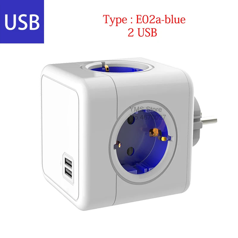 Massfa Multi Usb Power Strip Electrical Plug Cube Multiple Extension Socket with 4 Eu Outlets 3680W Adapter for Home Office