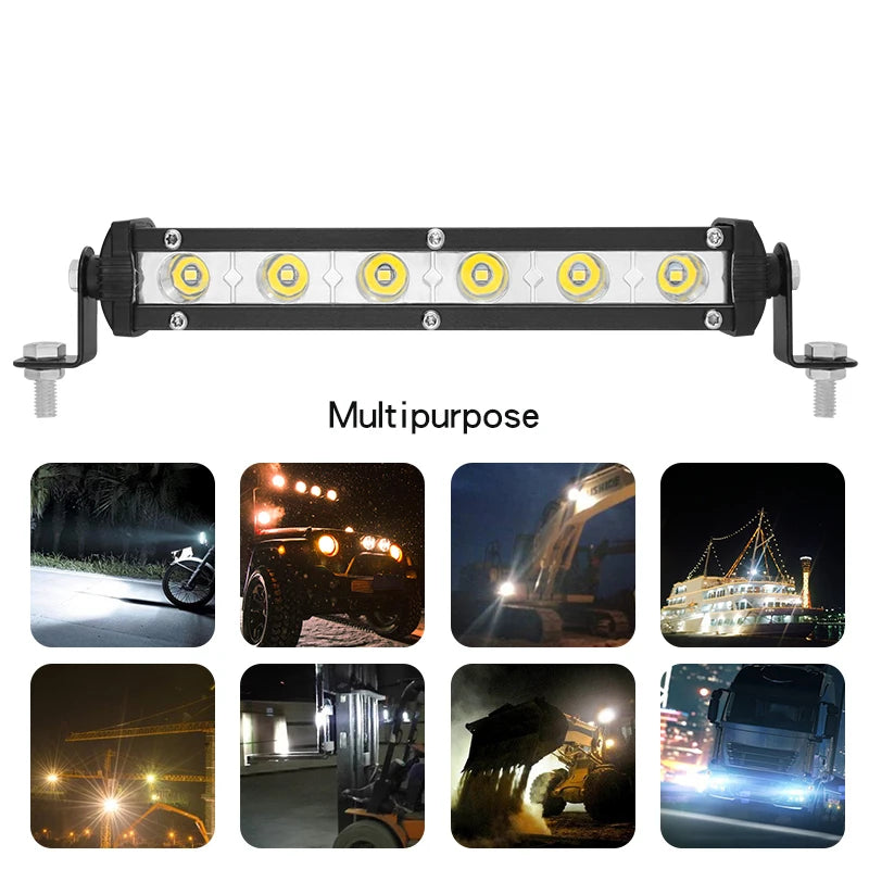 12-24V High Bright Universal Car Work Light 7inch 18w Work Light Bar LED Strip Lamp for Truck SUV Motorcycle Offroad Car