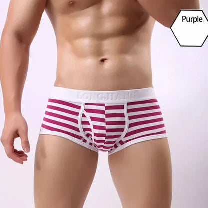 Cotton Men Boxers Men Soft Penis U-Pouch Underwear Underpants Shorts Breathable Striped Hot Male Underwear
