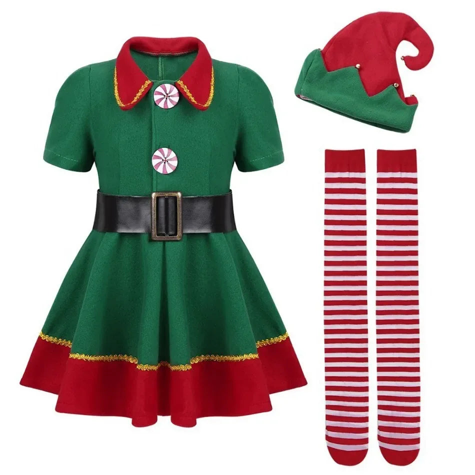 2024 Christmas Clothing Set Boy Girl Family Matching Outfit Kid Adult Santa Claus Cosplay Costume Hat Socks Pant Elf Clothes