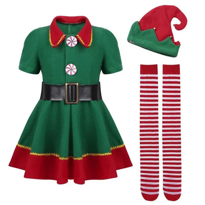 2024 Christmas Clothing Set Boy Girl Family Matching Outfit Kid Adult Santa Claus Cosplay Costume Hat Socks Pant Elf Clothes