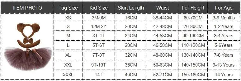 Brown Bear Tutu Skirt Outfit for Baby Girls Christmas Halloween Costumes Children Animal Skirts Girl Birthday Dance Tutus 0-14Y