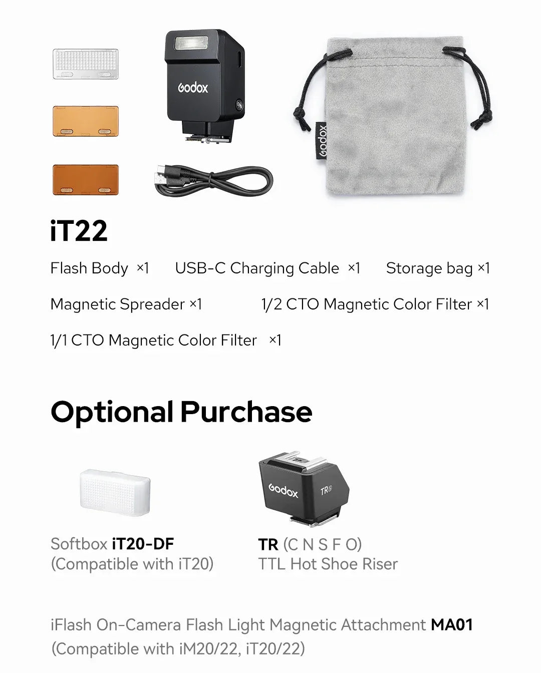 Godox iT20 iT22 C/N/S/F  HSS TTL 2.4G Wireless Touchscreen Pocket Flash for Canon Sony Nikon Olympus Fujifilm