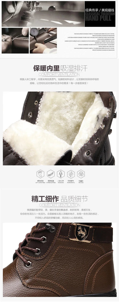 2025 Man's Genuine Leather Boots Winter Snow Shoes Wool Inner Anti Slip Father Ankle Boots Waterproof Man Snow Boots
