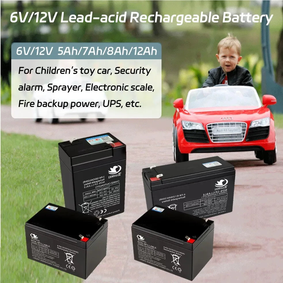 Rechargeable 6V/12V Battery 5Ah/7Ah/8Ah/12Ah Long-lasting Lead-acid Battery for Children's Car,Security Alarm,Sprayer,UPS