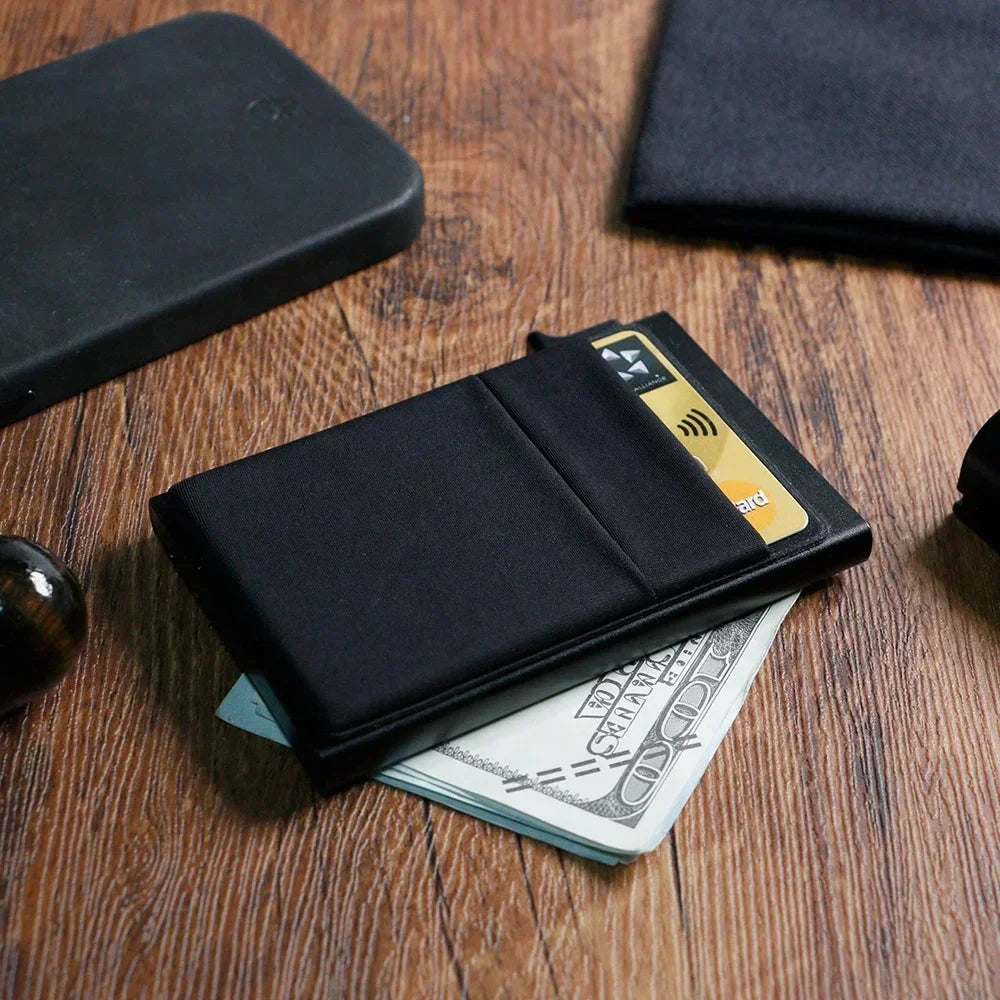 Slim RFID Blocking Metal Wallet for Men - Minimalist Smart Magic Card Case Holder with Protection for Bank ID and Credit Cards