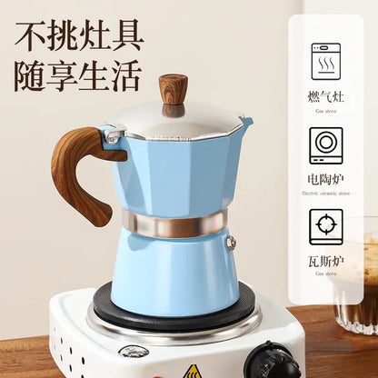Electric Octagonal 3 Cup Black Coffee Maker Double Valve Moka Coffee Pot Espresso Aluminum Alloy Stainless Steel Moka Pot Set