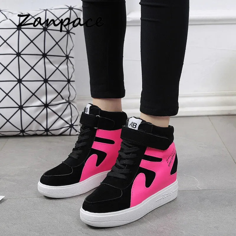 2020 Thick Platform Sneakers Casual Lace-Up Wedges High Heel Womens Shoes Outdoor Black Red Platform Vulcanize Shoes Women
