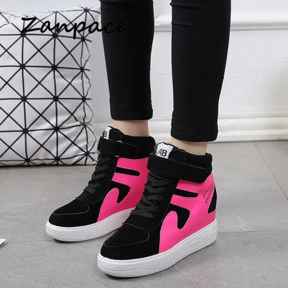 2020 Thick Platform Sneakers Casual Lace-Up Wedges High Heel Womens Shoes Outdoor Black Red Platform Vulcanize Shoes Women