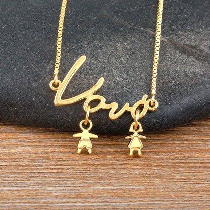 Nidin Exquisite Gold Plated Mom Daughter Necklace Girl Boy Pendant Chain Choker Cubic Zirconia Jewelry Mother's Day Gift