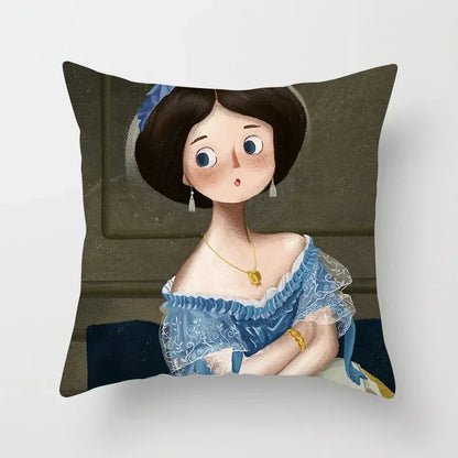 Creative Cartoon Oil Painting Mona Lisa Van Gogh Cushion Cover Portrait Painting Throw Pillow Case Cojines Decorativos Para Sofa