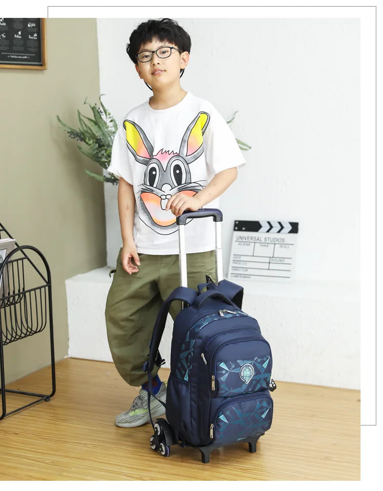 High-capacity on 2/6 Wheels Waterproof Luggage Rolling Bag Student Shoulder Backpack  Detachable Children Rolling School Bags