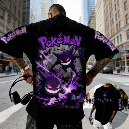 Men's T Shirt Sports T Shirt Short Sleeve T Shirt Purple Gengar Back Print Red Eyes Sharp Teeth with Smoke Sleeve Patterns
