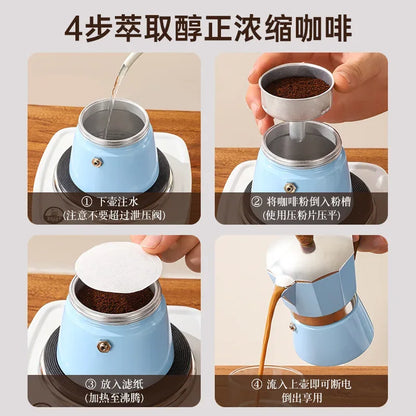 Electric Octagonal 3 Cup Black Coffee Maker Double Valve Moka Coffee Pot Espresso Aluminum Alloy Stainless Steel Moka Pot Set