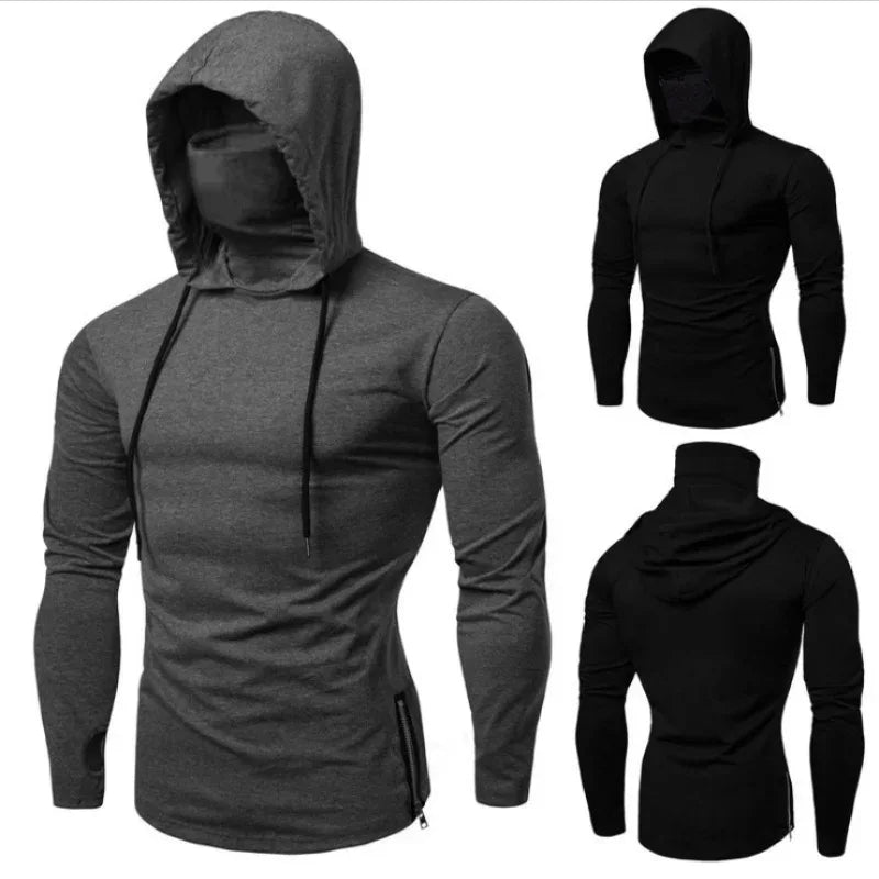 New Embroidery Turtleneck Sweatshirt For Men Japanese Ninja Hoodies Autumn Hip Hop Fleece Pocket Streetwear Oversized Y2K Hoody