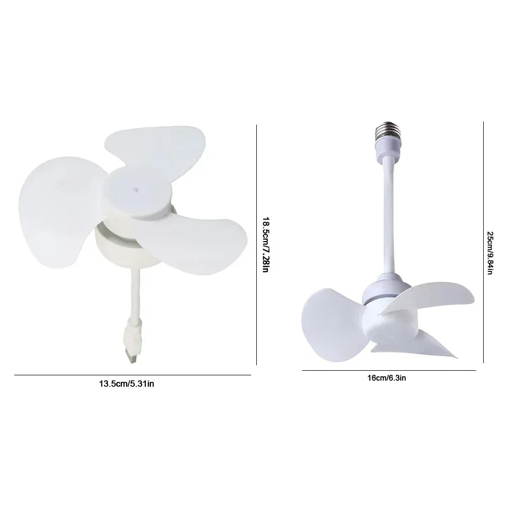 LED Mini Ceiling Fan E27 Base/USB Modern LED Ceiling Fan Hose Extender Indoor Ceiling Fan Light for Bedroom Living Room