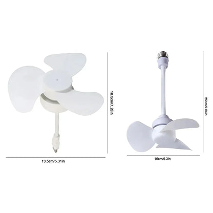 LED Mini Ceiling Fan E27 Base/USB Modern LED Ceiling Fan Hose Extender Indoor Ceiling Fan Light for Bedroom Living Room