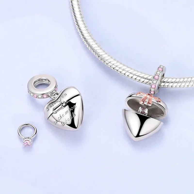 925 Silver Valentine's Day Charms Bead Sparkling Sweet Heart Rose Bear Charm Fit Original Bracelet Bangle Woman DIY Jewelry Gift