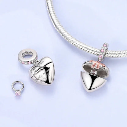 925 Silver Valentine's Day Charms Bead Sparkling Sweet Heart Rose Bear Charm Fit Original Bracelet Bangle Woman DIY Jewelry Gift