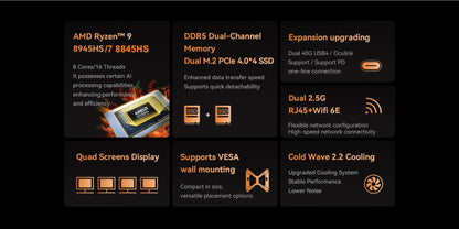 MINISFORUM OCuLink Gaming Mini PC UM890 UM880 Pro AMD Ryzen 9 8945HS R7 8845HS 2*USB4 2*DDR5 2*PCIE4 Windows 11 Computer WiFi6E