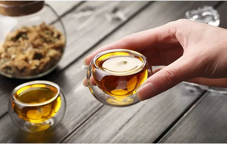 4/6pcs 50ml  Shot Glass Teacups Double Wall glasses Tea Cups Exquisite Kung Fu Drinkware Home Decor Espresso Vaso Heat Resistant