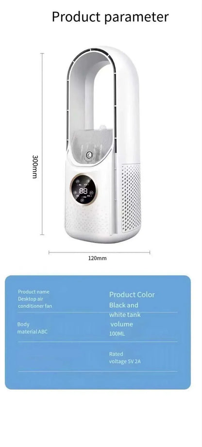 Bladeless Fan Air Cooler Portable Led Display Desktop Fanless Bladeless Cooler Cooling Six Gear Adjustable Fan Office Bedroom