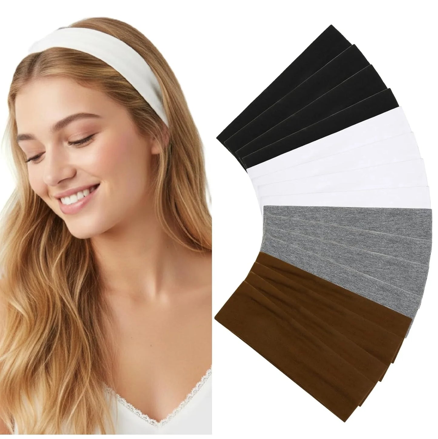 Headbands for Women Pack Elastic Hair Bands for Women' Hair Non Slip Soft Cloth Fabric Headbands Womens Accessories, Neutrals Nude Solid Colors Head Bands