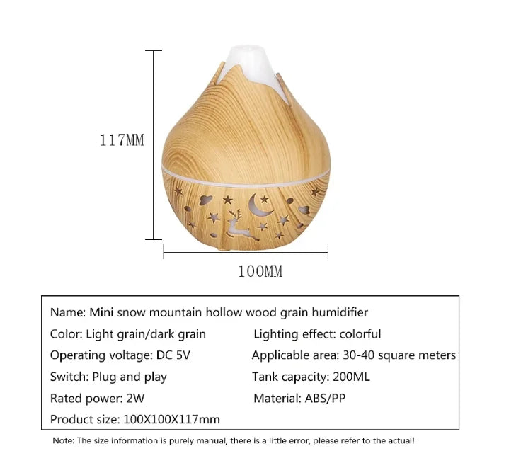 USB Ultrasonic Cool Mist Sprayer Essential Oil Fragrance 200ml Mini Home Wood Grain Air Humidifier Electric Air Aroma Diffuser