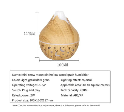 USB Ultrasonic Cool Mist Sprayer Essential Oil Fragrance 200ml Mini Home Wood Grain Air Humidifier Electric Air Aroma Diffuser